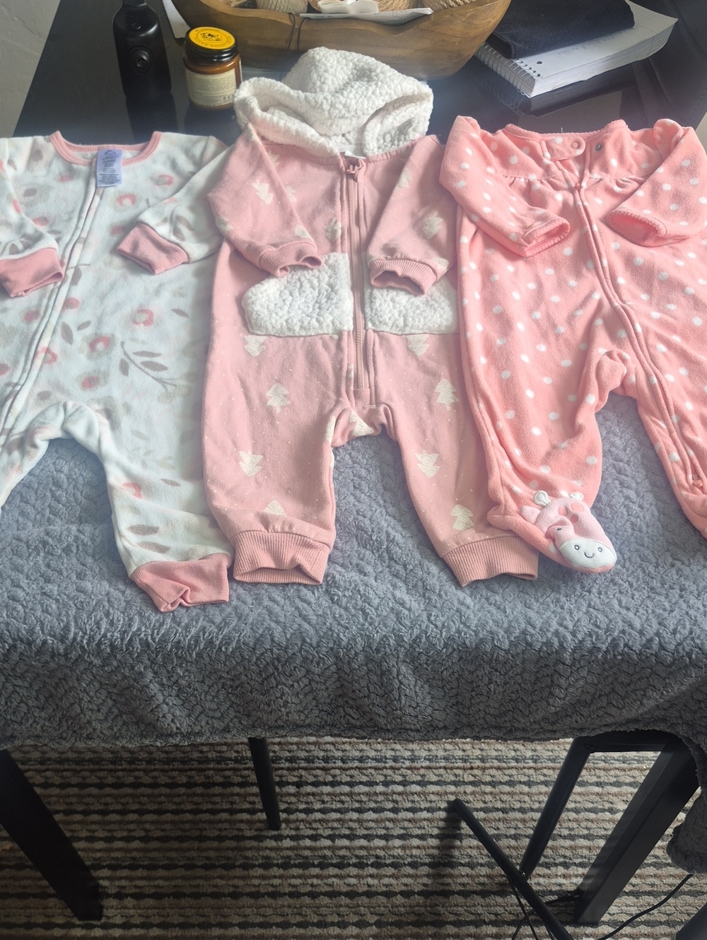 Gerber Pink and White Baby Footed One-Piece Sleepers Set - 3 Pack